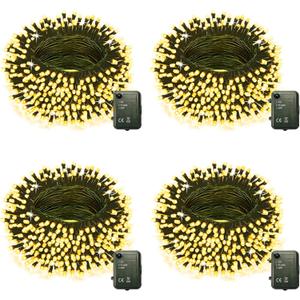 Warm White Battery Powered String Lights, 4 Pack Total 66.6 FT 200 LED Christmas String Lights for Indoor Outdoor Decoration, Twinkle Fairy Light for Classroom Dorm Bedroom Xmas Tree Party Decoration