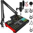 Podcast Equipment Bundle with 3.5mm BM800 Condenser Microphone for Pc/Phone Live Streaming Singing Gaming, Podcast Microphone Bundle with Live Sound Board Audio Mixer,Voice Changer, Denoise,DJ Sets
