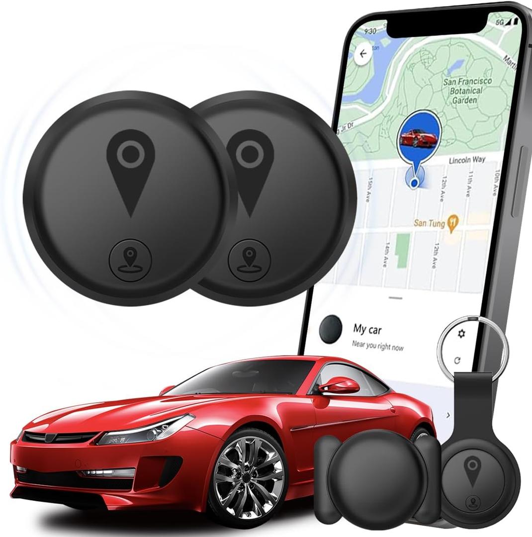 Tracking Devices for Cars Hidden, 2 Pack GPS Tracker for Vehicles Mini Portable GPS Tracker for Cars Splashproof for iOS Find My (iOS Only), No Monthly Fee Subscription No SIM Card Required-Black