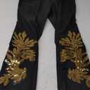 Men's Suit 2 Pieces Blazer and Pants Black with Gold Applique Fit for Wedding Prom (Small)