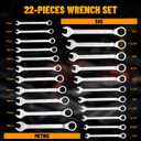 KOOPOOL Ratchet Wrenches Set, 22-Piece Combination Wrench Set, Metric & SAE, Anti-Slip Grip, CR-V Steel, 1/4" to 3/4" & 6mm to 18mm, Portable Oxford Pouch Organizer