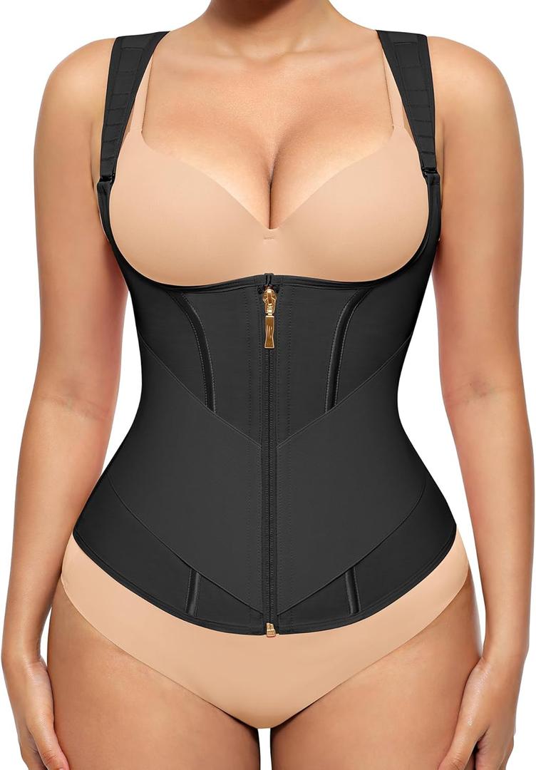 FeelinGirl Waist Trainer Vest for Women Tummy Control Corset Body Shaper Back Support Adjustable Straps Workout Faja, L
