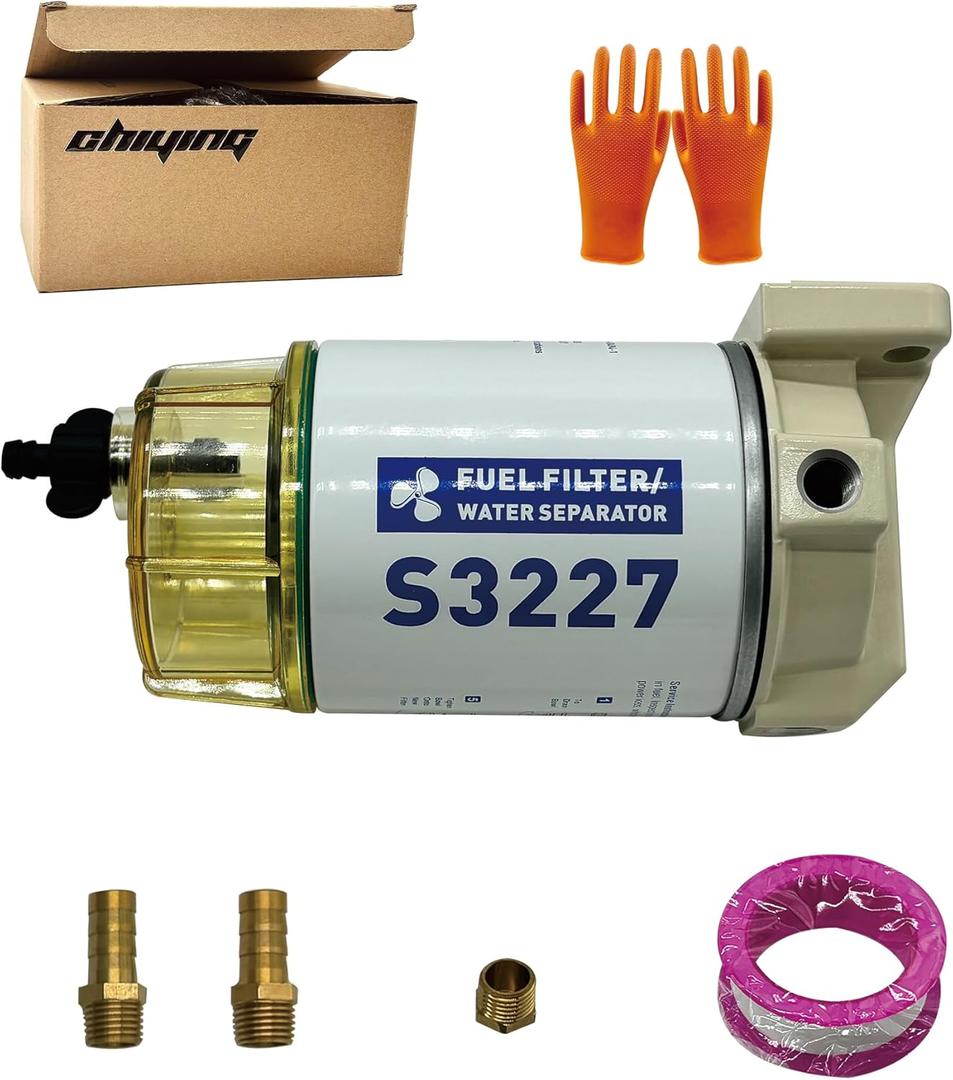 S3227 Fuel Filter Water Separator Replacement for Marine Outboard Motor Mercury with 3/8" Barb x 1/4" NPT Fittings Replaces 320R, 490R-RAC-01,18-7948,9-37882,18-7922,18-7922-1.