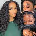 Deep Wave Wig Human Hair 4x4 HD Lace Front Pre Plucked Lace Frontal Black Women 200% Density Glueless (1B Black, 16 Inch)