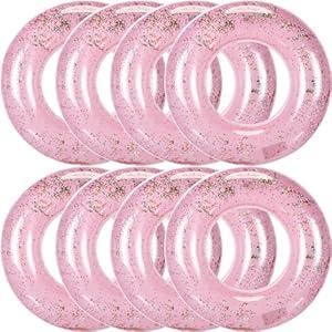 Wettarn 8 Pcs Inflatable Pool Floats Toys Swim Tubes Rings Inner Glitter Sequin Pool Tube Water Swimming Party Ring Float Tube for Boys Girls Outdoor Summer Beach Swimming(Pink)