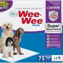 Four Paws Wee-Wee Super Absorbent Unscented Pee Pads for Dogs & Puppies with Insta-Rise Border, Leak-Proof Dog Housebreaking Potty Training Floor Protection, 24" x 24", 75 Count(White)