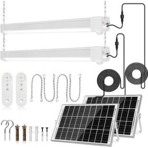 SHUNLEE Solar Shop Light with Motion Sensor, 20W 10000mAh IP65 Waterproof Solar Shed Light Sensor & Always On Mode with 2.4G Remote, LED Ceiling for Shed, Barn, Carport, Garage, Courtyard (2P, 34'')