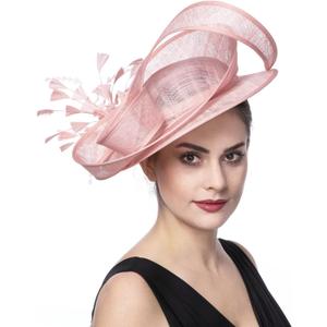 SAFERIN Fascinators Hat Flower Mesh Ribbons Feathers on a Headband and a Clip Tea Party Headwear for Girls and Women (Polyester, ST54-Pink)