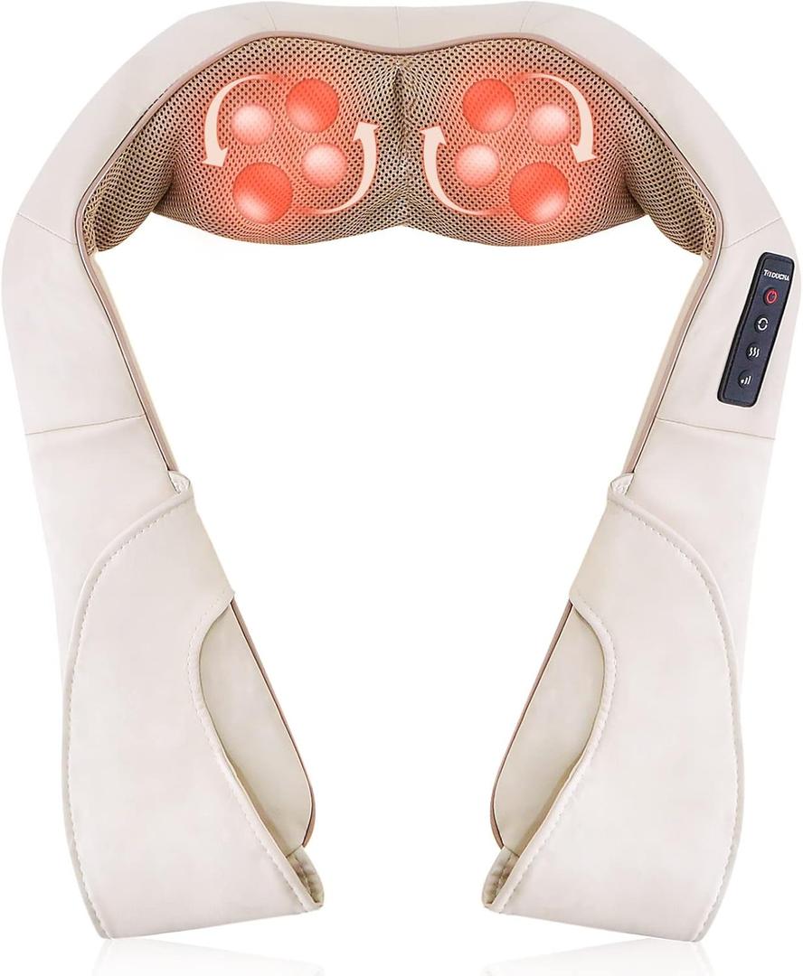 TRIDUCNA Shiatsu Neck Shoulder Back Massager with Heat - Electric Deep Tissue 3D Kneading Massage Pillow for Lower Back, Calf, Legs, Full Body Muscle Relaxation, Home, Office, and Car Use (Beige)