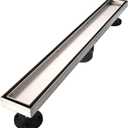 Linear Shower Floor Drain, 24 Inch Brushed Nickel 304 Stainless Steel Bathroom Drains Kit, Rectangular Shower Trench Drain with Reversable Tile-in Pattern Drain Cover & Hair Catcher (Brushed Stainless)