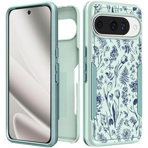Plakill for Google Pixel 10 Case/Pixel 10 Pro Case - Women Cute Girls Cover Girly Kawaii Aesthetic Unique Design Blue Flowers Heavy Duty Protective Shockproof Phone Cover for Google 10/10 Pro