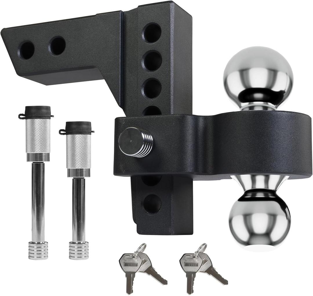 Jack Boss Adjustable Trailer Hitch, 8 Inch Drop and Rise, Fits 2 Inch & 2.3 Inch Balls Receiver, 10000 LBs GTW Aluminum Tow Hitch Ball Mount, Suitable for Most Trailers RVs Automotive