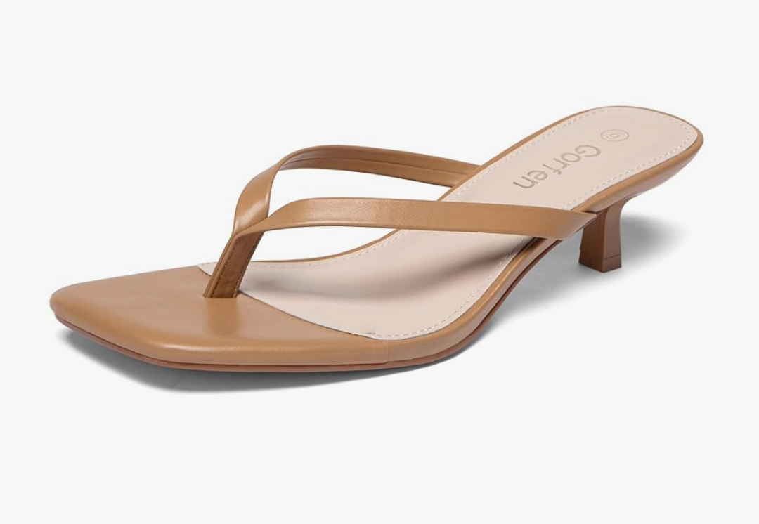 Women's Kitten Heel Sandals Square Toe Slip on Flip Flop Heels 2 Inch Thong Sandals Party Dress Heeled Sandals Size US 8.5