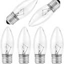 Incandescent Torpedo Tip Chandelier Bulbs - 25W Equivalent Dimmable Candle Bulbs, Warm White 2700K, E26 Medium Base, 120V, Vintage Filament Style, 6-Pack
