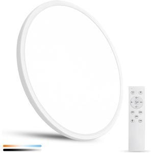 20 Inch Dimmable Large LED Flush Mount Ceiling Light, 43W, 3200LM, 3000K-6500K Stepless CCT, Dimmable with Remote Ceiling Light, Round Flat Panel Fixture for Living Room, Bedroom,Kitchen (White)