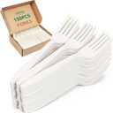 100% Compostable Fork, 7" 150pcs Disposable Cornstarch Forks Heavy Duty Cutlery BPI Certified Eco-Friendly Utensils Biodegradable Party Dinner Supplies No Plastic, Ivory White