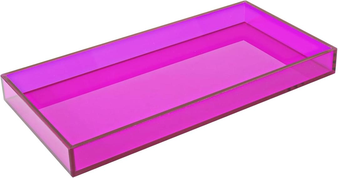 Acrylic Tray for Vanity Makeup Perfume Jewelry 12x6'' Small Decorative Tray for Bathroom Dresser Tops Candle Sink Counter, Purple