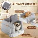 XXXXL Stainless Steel Litter Box with Lid,28.0" L 20" W 17" H Extra Large High Sided Cat Litter Box for Multi -Cats,Enclosed Metal Litter Box with Cat Scratcher and Scoop,Grey