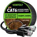 VOIETOLT Cat 6 Outdoor Ethernet Cable 100 ft, 24AWG 10Gbps Cat6 Cable Cord Waterproof Direct Burial LLDPE UV Jacket, Internet Network Cable with 20 Ties Support POE Cat6 Cat5e Cat5, CCA, UTP for PC