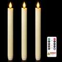 Homemory 3 Pcs Waxy Flameless Taper Candles with Remote, Flickering Battery Operated Taper Candles, Led Flameless Candlesticks Classic Tall Candle for Home, Wedding, Party, Ivory, 9.6 inches