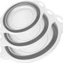 Cluren Collapsible Colander 3Pack Set SpaceSaving Foldable Kitchen Strainer with NonSlip Base Durable Thickened PP+TPE Collapsible Strainers for Pasta, Vegetables, Fruits (GrayWhite)