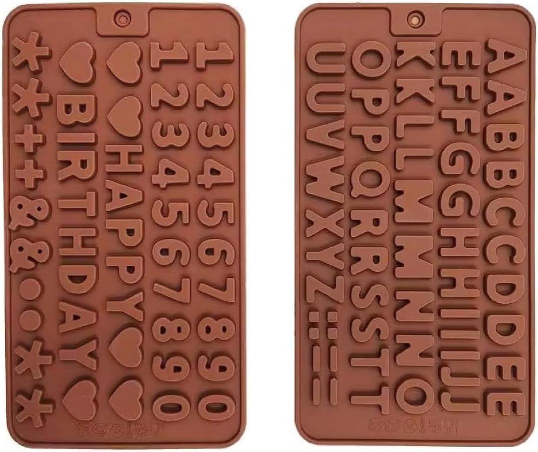 Silicone Letter Molds, Silicone Chocolate Number Molds, 2 PACK Reusable & Non-stick Alphabet Gummy Molds for Happy Birthday Cake Decorations(with a dropper)