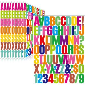 318 Pieces 24 Sheets Letter Stickers,Self Adhesive Vinyl Waterproof Mailbox Numbers Stickers,Alphabet Number Stickers for Mailbox,Window,Door,Sign,Address Number,Business(2 Inch) (Colorful)