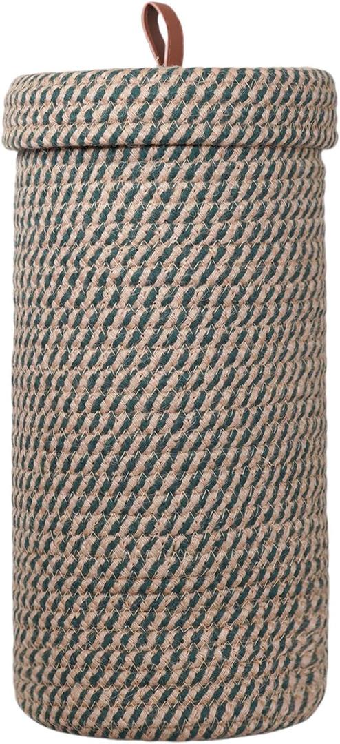 Toilet Paper Holder, Boho Decor Toilet Paper Storage Stand for Bathroom,Cotton Handmade Woven Paper Basket for Mega Roll,3 Rolls of Toilet Tissue Storage, Santa Green & Jute