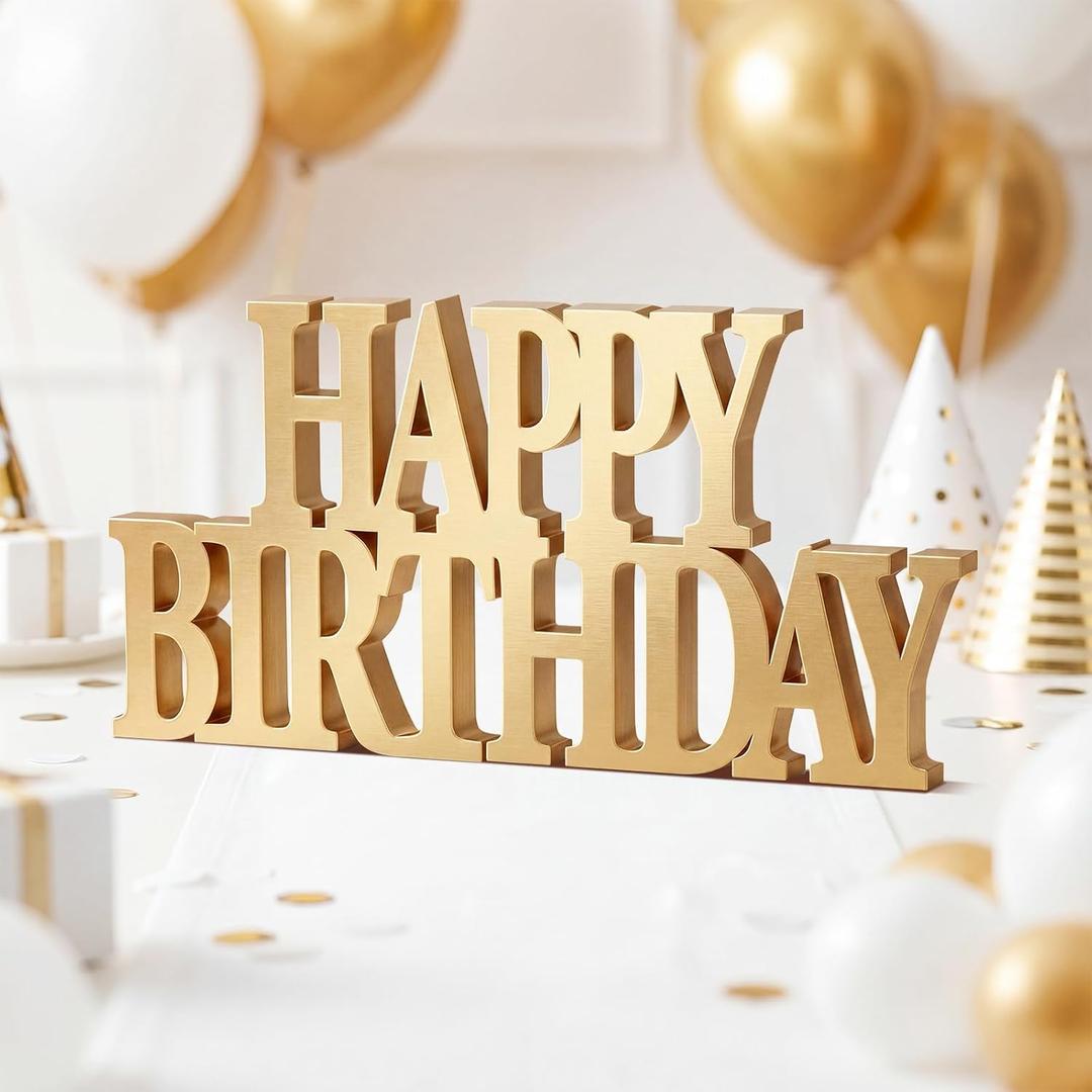 Novabright Happy Birthday Sign Centerpieces for Table Birthday Party Decorations for Women Bday Birthdays Themed Celebration Party Supplies(Gold,No Glitter), 11.81 x 5.91 x 0.59 inches