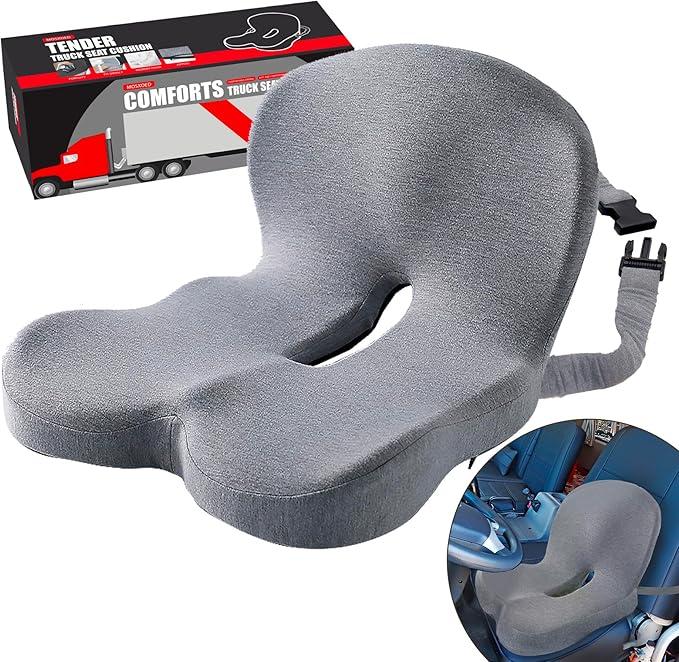Seat Cushion for Truck Driver, Memory Foam Truck Seat Cushion with Adjustable Strap Ergonomic Back Support & Sciatica Relief for Long Drives, Semi Truck Accessories