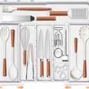 Large Utensil Drawer Organizer Expandable Silverware Organizer for Kitchen Drawer Adjustable Cooking Utensil Holder Cutlery Flatware Tray Spatula Tools Gadgets Storage Dividers Plastic White
