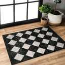 Lahome Moroccan Trellis Area Rug - 2x3 Printed Small Black Checkered Entryway Rug Non Slip Kitchen Mat, Stain Resistance Indoor Modern Floor Soft Throw Carpet for Front Door Bathroom Sink Bedroom (2' x 3')