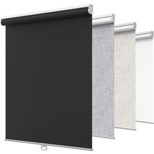 GENIMO 100% Blackout Roller Window Shades, Window Blinds Cordless with Thermal Insulated, UV Protection Fabric, Mini French Door Blinds for Home, Bedroom, Office, Black, 34" W X 72" H