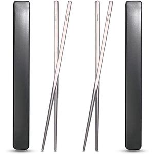 Titanium Chopsticks with Case, XBD Supply 2 Pairs of 9 Inches Square Chopstick Set Dishwasher Safe Reusable for Home & Travel (2-Pair Chopsticks)