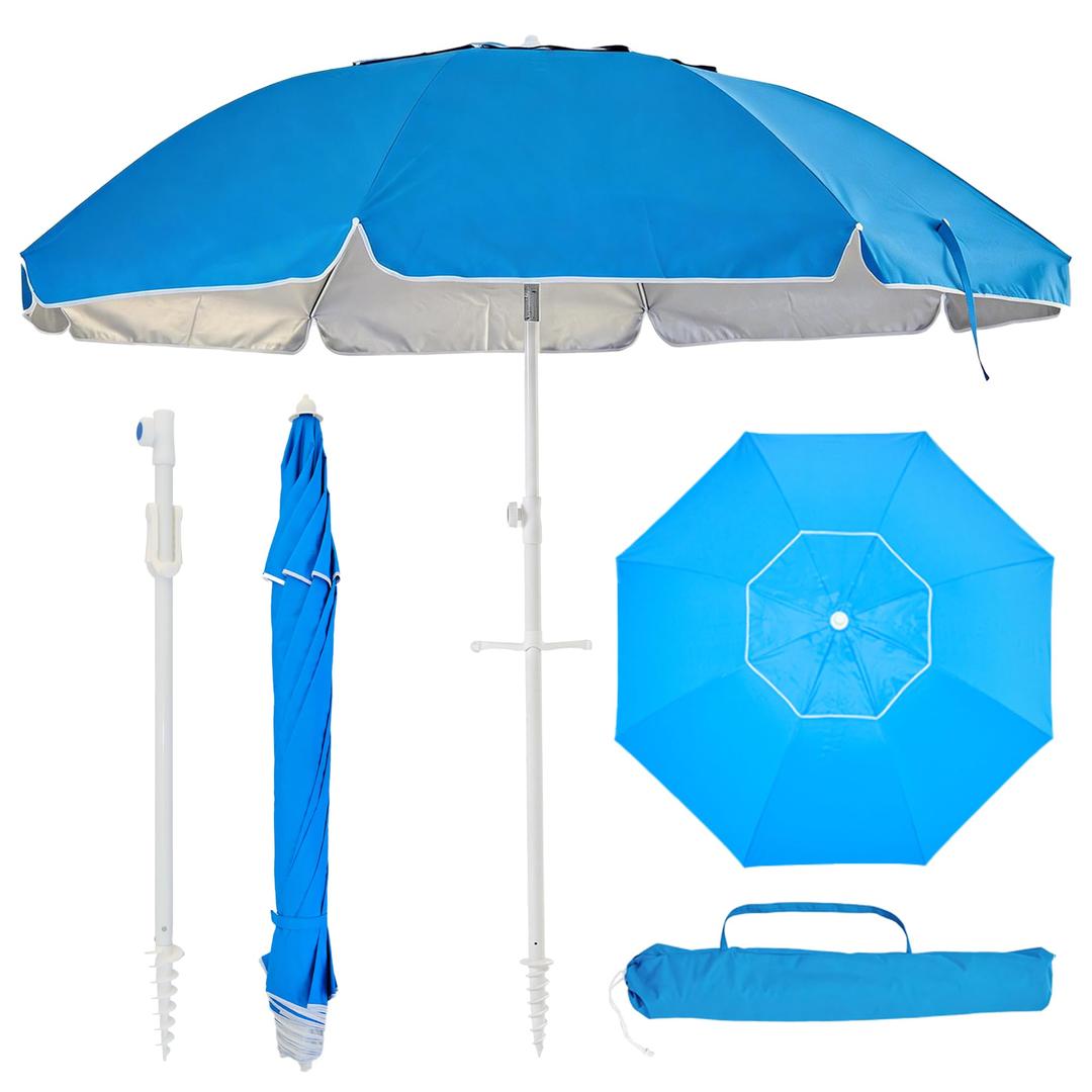 HYSHADE 7ft Portable Beach Umbrella Shade Umbrella with Sand Anchor, Beige