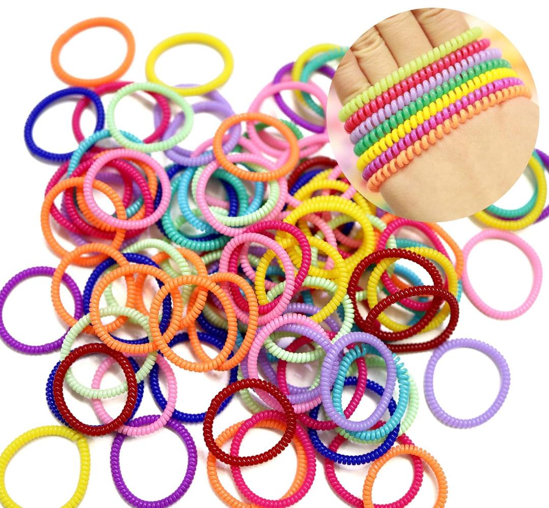 Spiral No Crease Phone Cord Elastic Coil Hair Ties - 100 Pcs, Colorful for Women & Girls (Candy)