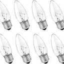 40W Incandescent Torpedo Tip Chandelier, Incandescent Light Bulb, Clear Finish, Decorative, Chandelier F Type Flame Tip, E26/ E27 Medium Base (8)