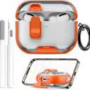 for AirPods Pro 3 Case (2025) with Phone Stand & Cleaner Kit, Cute Soft Silicone Cover for AirPods Pro 3rd Genera case with Keychain for Women Men with Keychain for Airpod Pro case(2025) Orange
