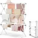 APEXCHASER Clothes Drying Rack with 4 Wings, Stainless Steel Drying Rack Clothing with Height-Adjustable, Foldable Gullwings Laundry Drying Rack, Indoor Outdoor Use, No Assembly, Regular Blue (Large, White)