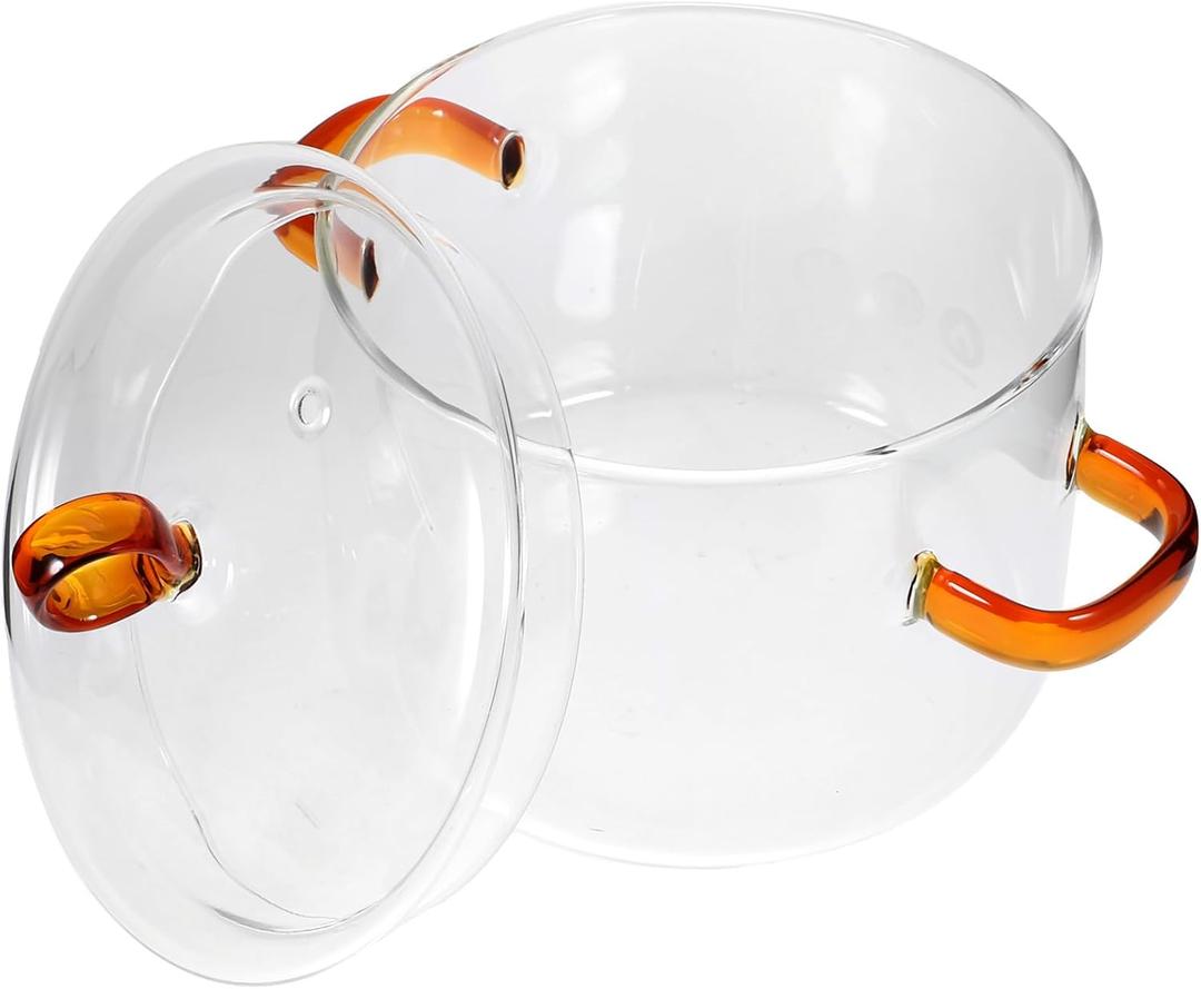 Glass Cooking Pot - 50oz Glass Stock Pot with Lid, Non-Stick Stovetop Cooking Pot, Kitchen Small Saucepan for Milk, Pasta, Soup 5.9 x 5.9 x 6.5inch