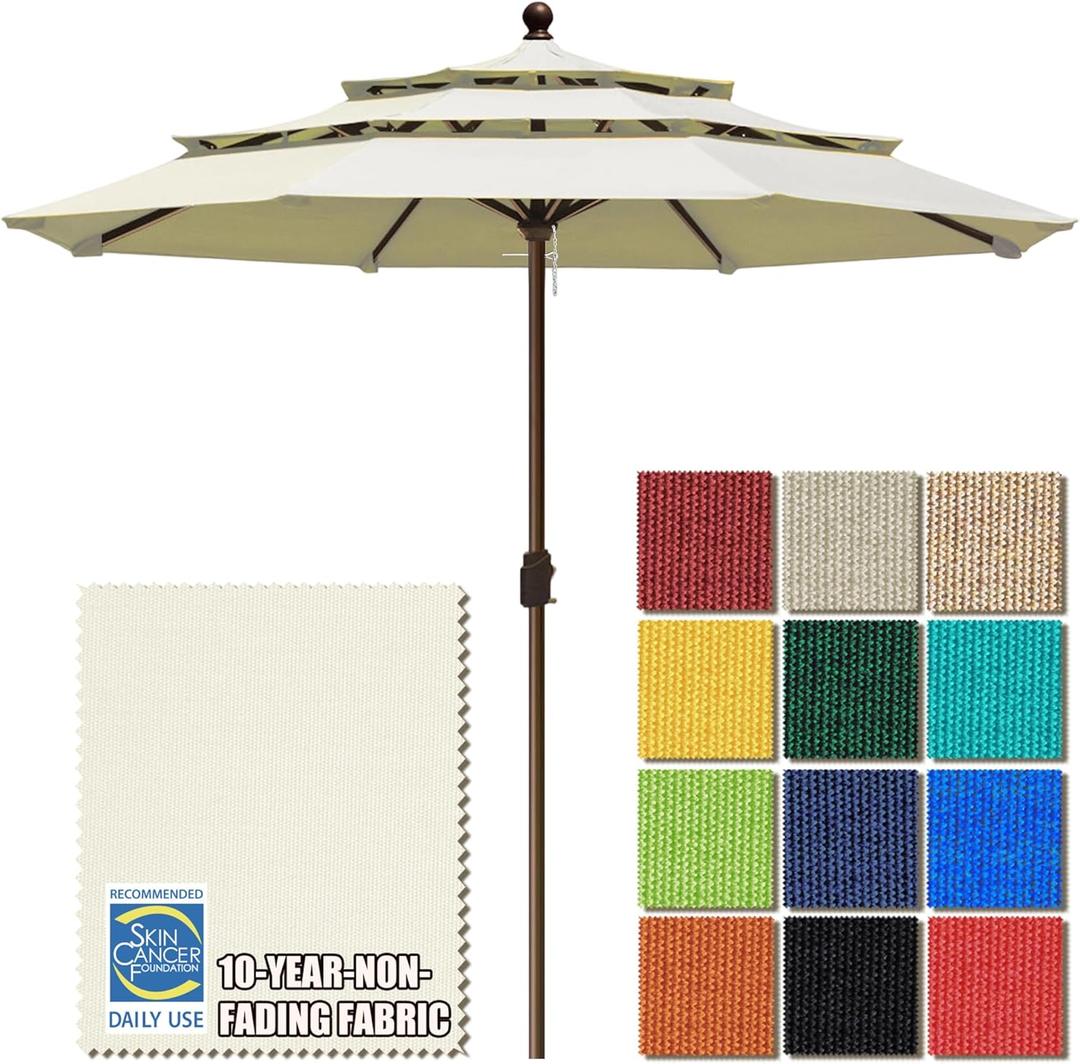 EliteShade USA 10-Year-Non-Fading 11ft 3-Tier Market Patio Umbrella, Commercial Grade Outdoor Table Umbrella with Crank Open, Windproof & UPF 50+ UV Protection, Heavy Duty Ventilation for Garden, Deck, Pool, Backyard, Beach & Bistro, No Tilt, White