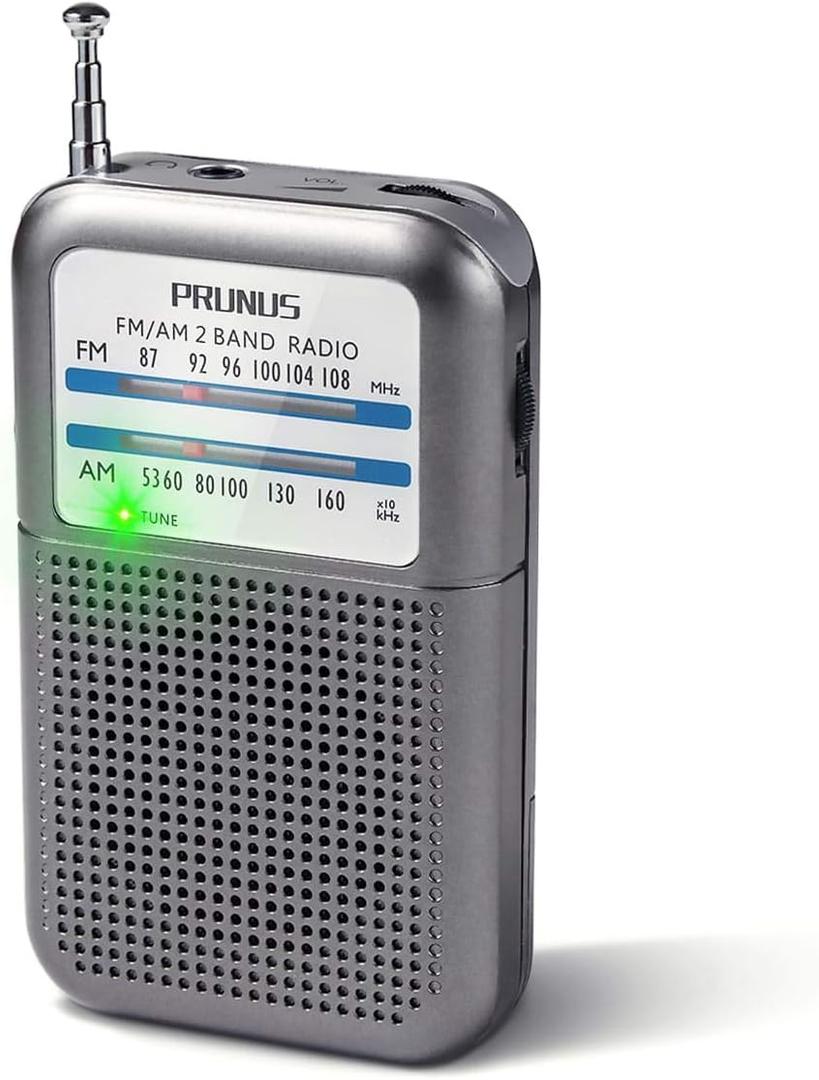 Pocket Battery AM FM Radio Portable, Mini Transistor Radio with Excellent Reception, Tuning Knob with Signal Indicator, AAA Battery Operated for ICE Storms&Walking, DE333 by PRUNUS (Silver01)
