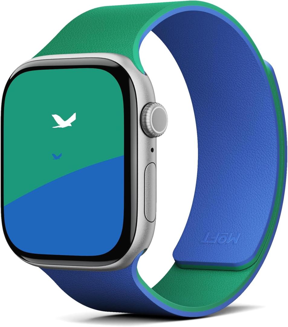 MOFT Snap Duo Watch Bands Compatible with Apple Watch, Quick Magnetic Wear, Duo-Color Design & Soft Silicone, iWatch Bands for Ultra 3/2/1, Series 11/10/9/8/7/SE/6/5/4/3/2/1, 38/40/41/42/44/45/46/49mm (Roam Green x Beyond Blue)