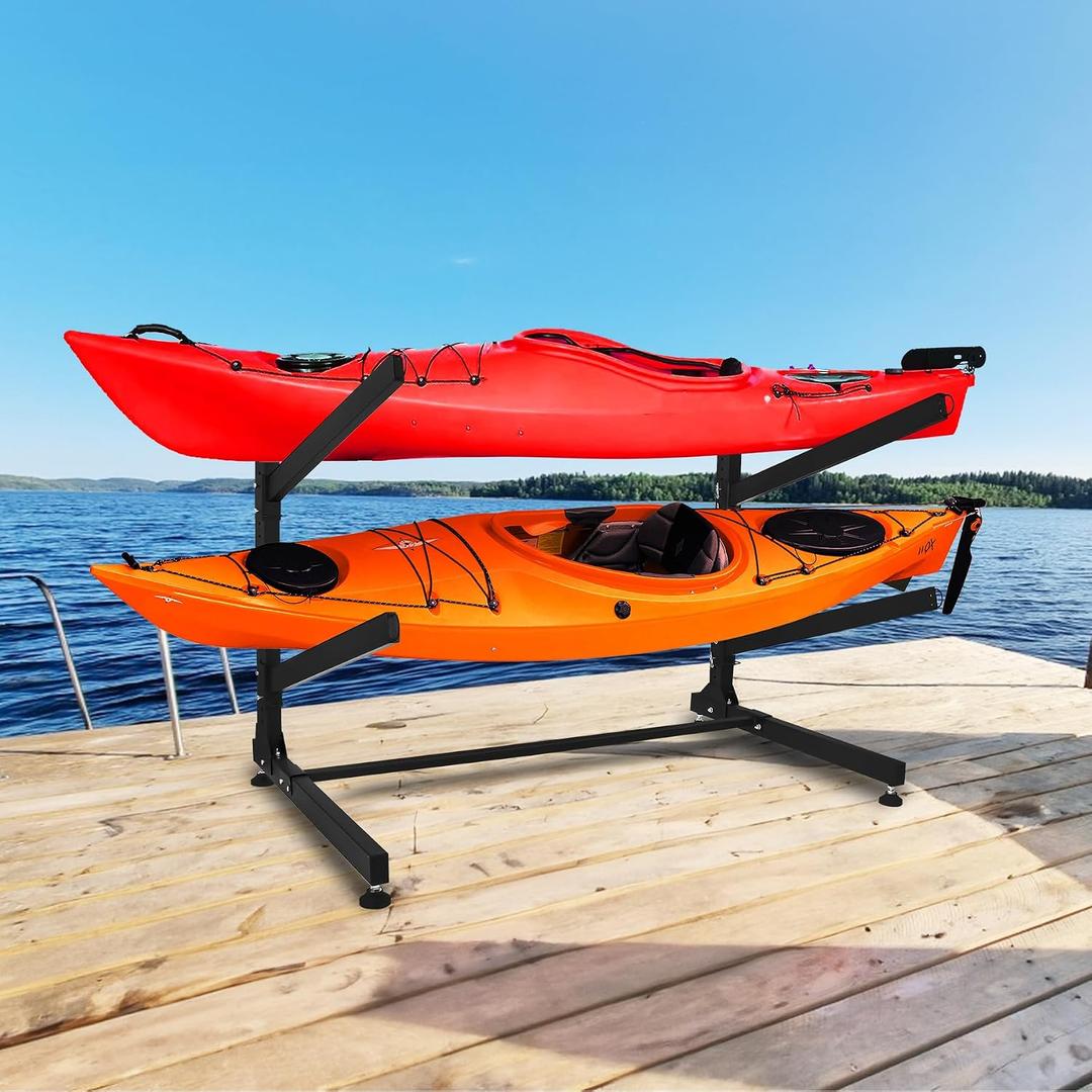 Freestanding Kayak Storage Rack Vertical 2/3/4-Tier Organizer for Kayaks, Canoes & Paddleboards, Heavy-Duty Indoor/Outdoor Stand with Protective Foam Padding