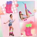 Komorebi Slouch Socks Women's Leg Warmers Cotton Knee High Soft Knit Boot Socks Colorful Scrunch Size 9-11 (Mix Neon Pink&neon Green)