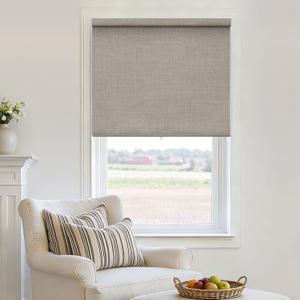 100% Blackout Roller Shades for Windows Cordless Roller Blinds Free-Stop System Linen Fabric Thermal Insulated Fabric UV Protection Shades for Home Office Bedroom Door Bathroom Winodow 34" W x 64" H