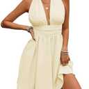 Floerns Women's Backless Halter Dress Sleeveless Ruched Flare Hem A Line Dresses Size XL
