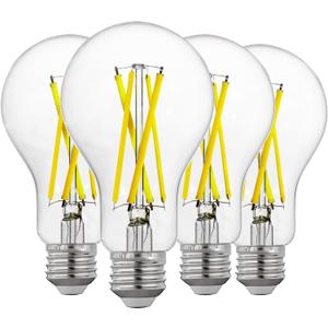 FLSNT 100W Equivalent Dimmable A21 LED Light Bulbs, Efficient 12W, 1600Lumens, 5000K Daylight, CRI90, E26 Medium Base, Clear Glass, 4 Pack