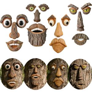 4 Pack Tree Faces Decor Outdoor, Large Whimsical Old Man Tree Hugger Statues, Resin Tree Art for Garden Yard Patio, Funny Tree Peeker Sculptures for Halloween Easter
