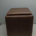 HomePop Home Decor Storage Ottoman with Tray Top|Upholstered Modern Square Storage Ottoman with Storage for Living Room & Bedroom, Brown Faux Leather
